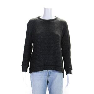 Vim Mia Womens Pullover Side Slit Crew Neck Sweater Gray Cotton Size XS
